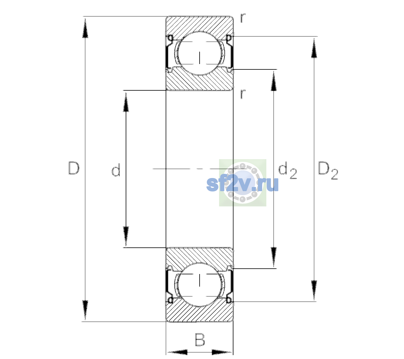 Схема подшипника 6209-C-2Z-L100-C3