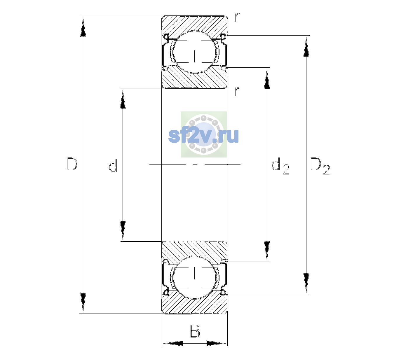 Схема подшипника 6209-C-2Z-L140-C3