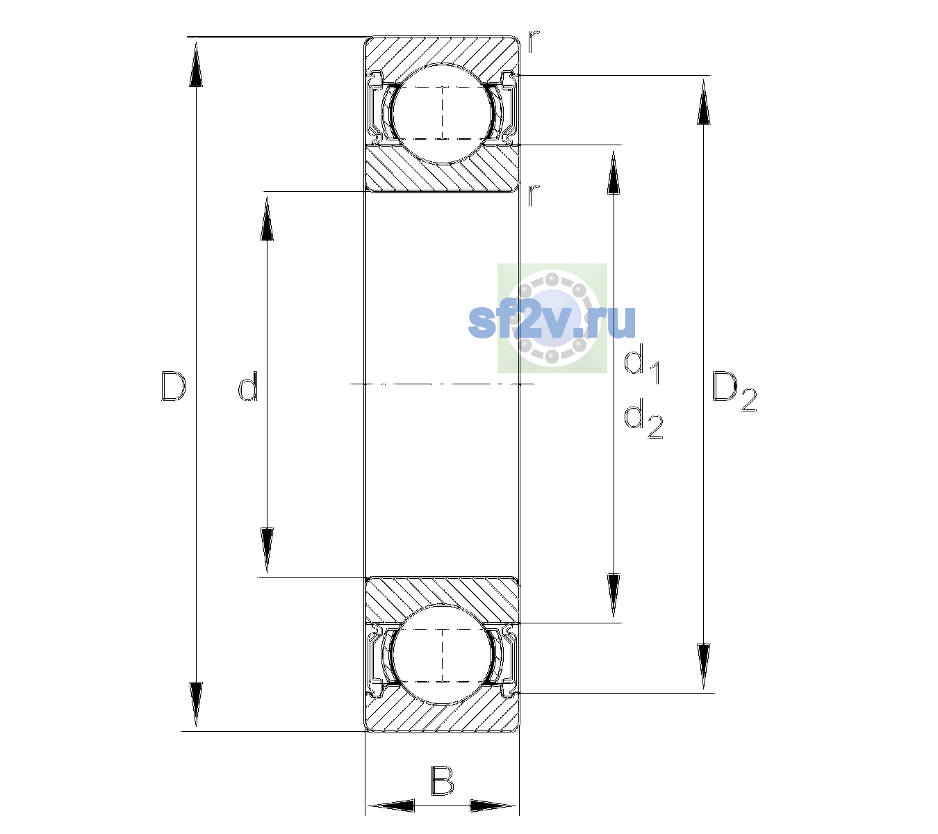 Схема подшипника 6210-2RSR-L038-C3