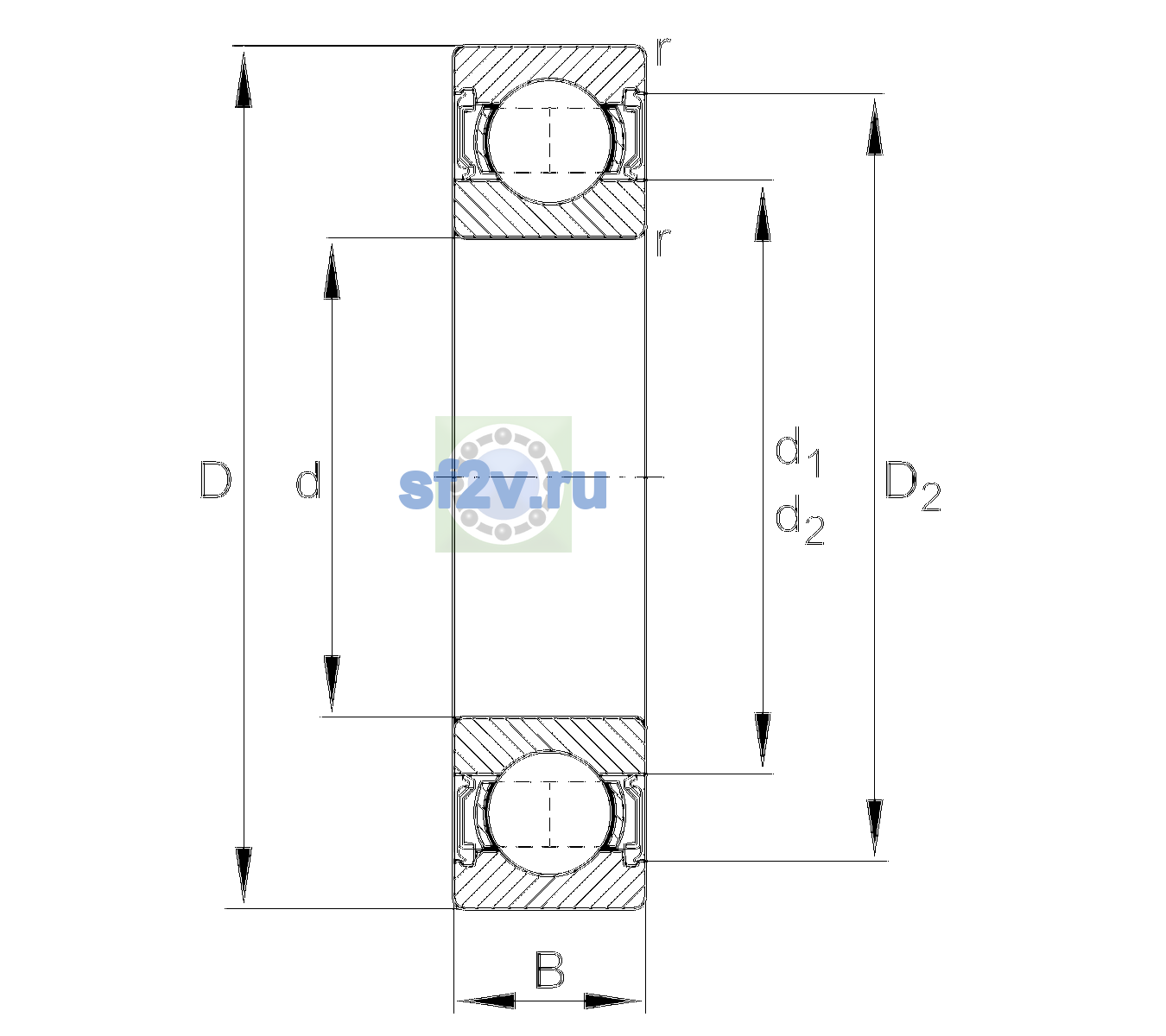 Схема подшипника 6210-2RSR-L207