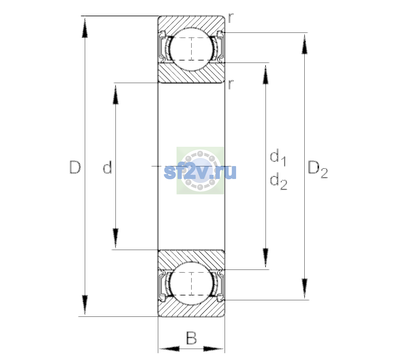 Схема подшипника 6210-2RSR-L207-C3