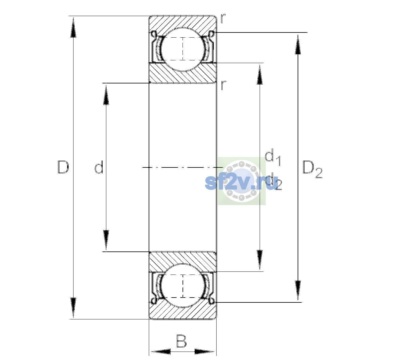 Схема подшипника 6210-2Z-L207-C3