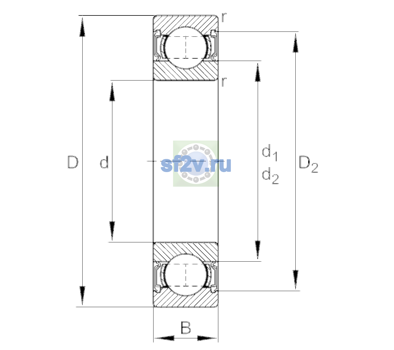 Схема подшипника 6211-2RSR-C3