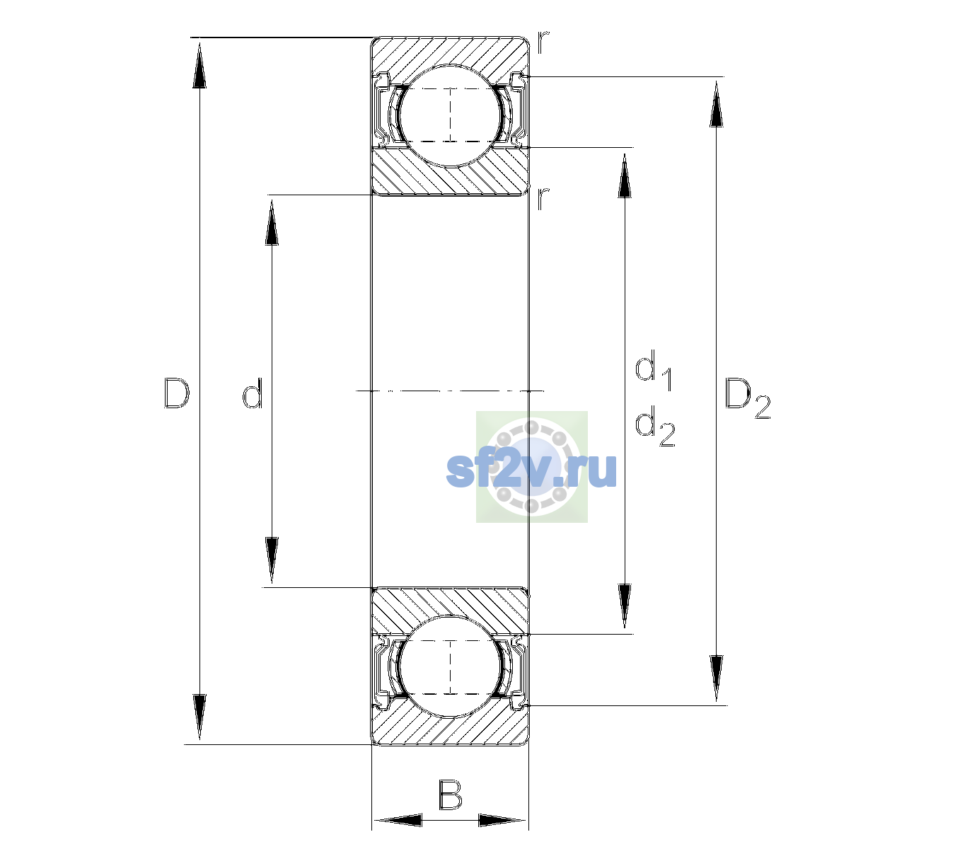 Схема подшипника 6211-2RSR-L038-C3