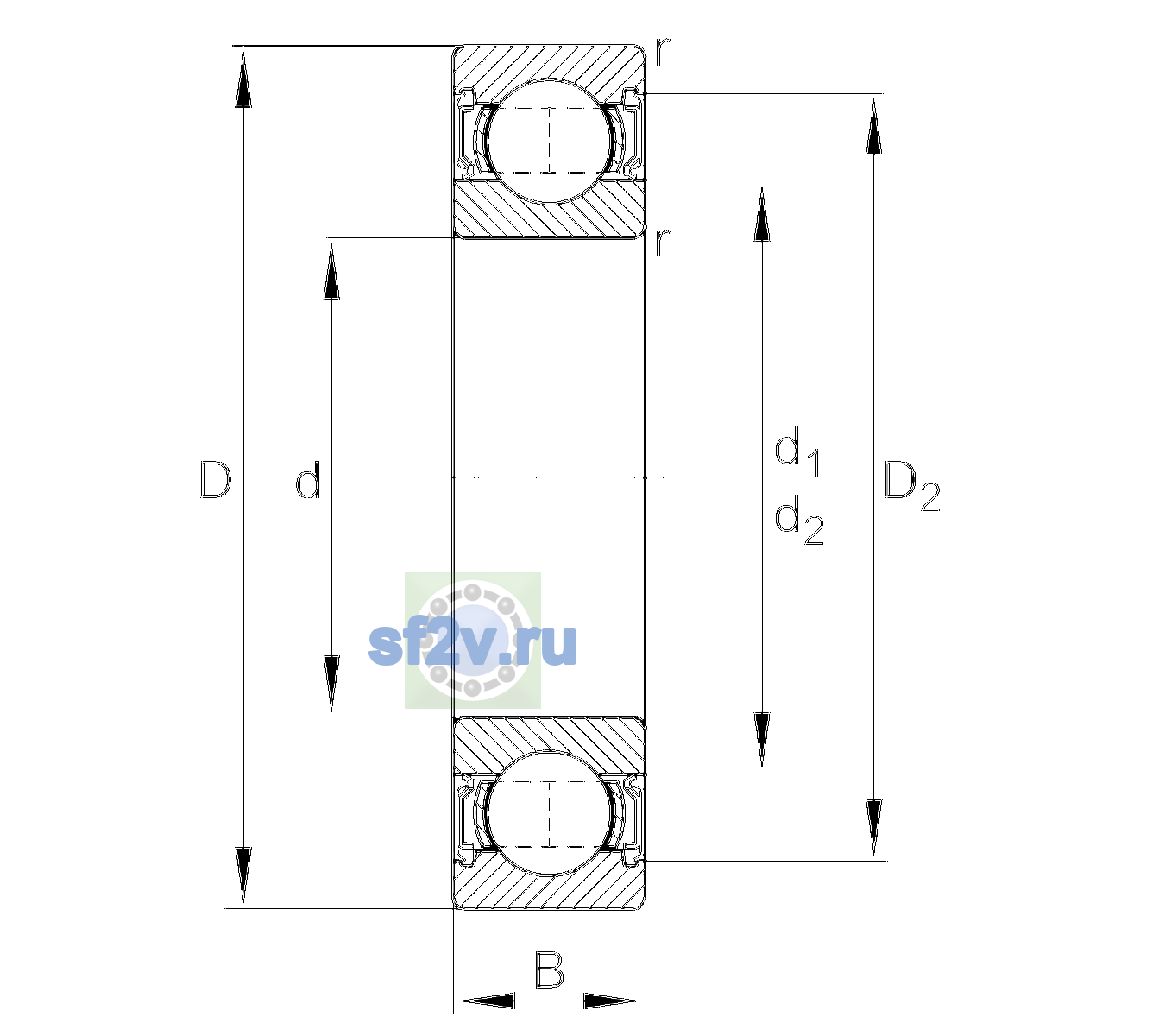 Схема подшипника 6211-2RSR-L140-C3