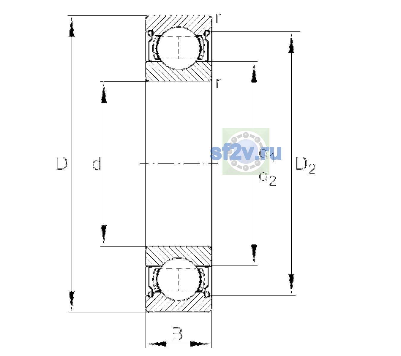 Схема подшипника 6211-2Z-L038