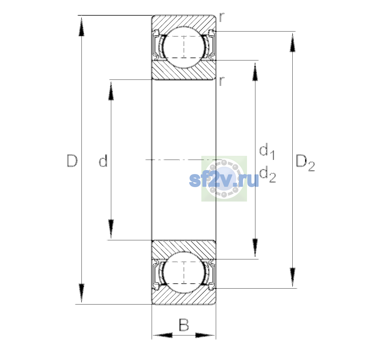 Схема подшипника 6212-2RSR-L138-C3