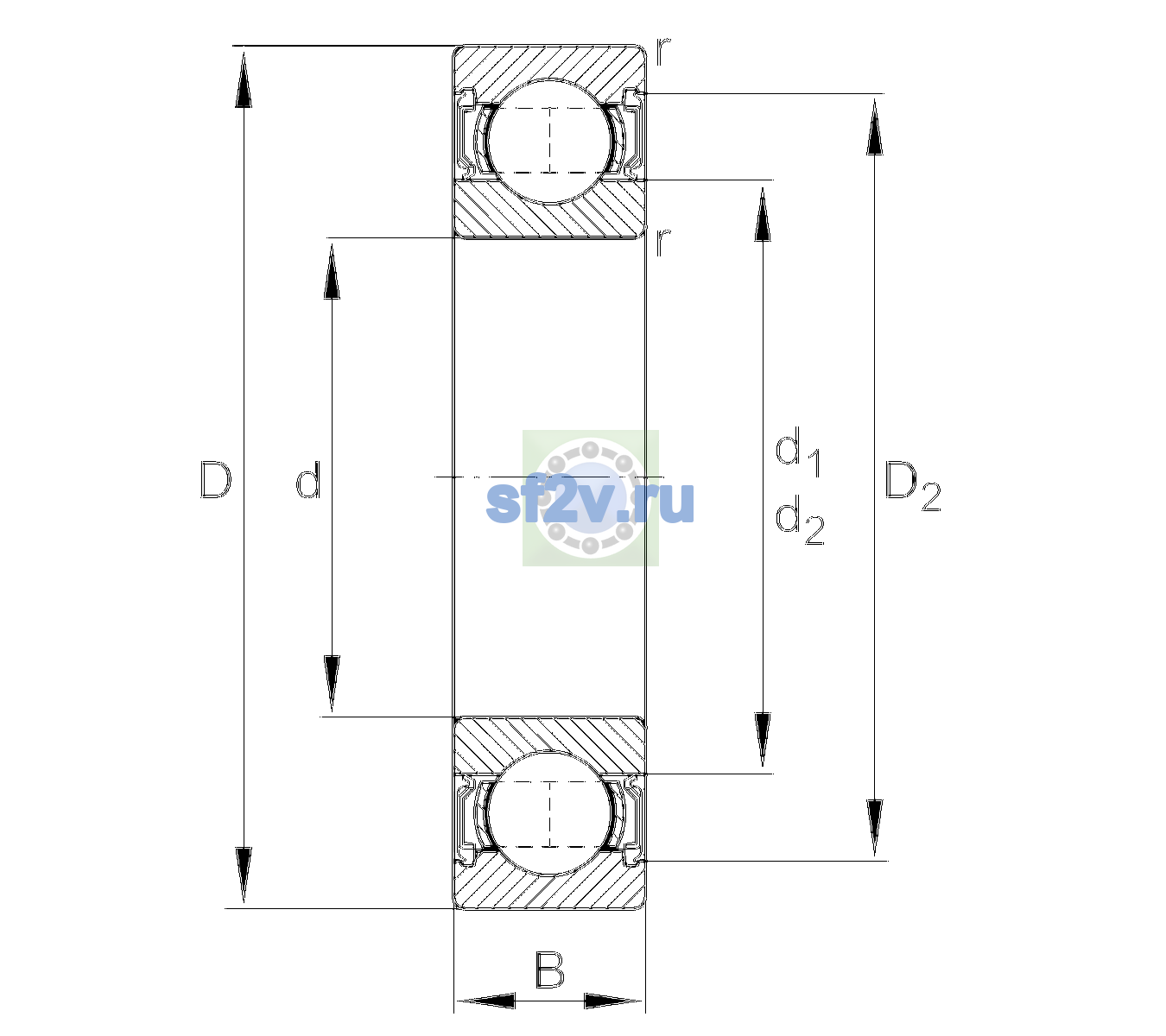 Схема подшипника 6212-2RSR>A