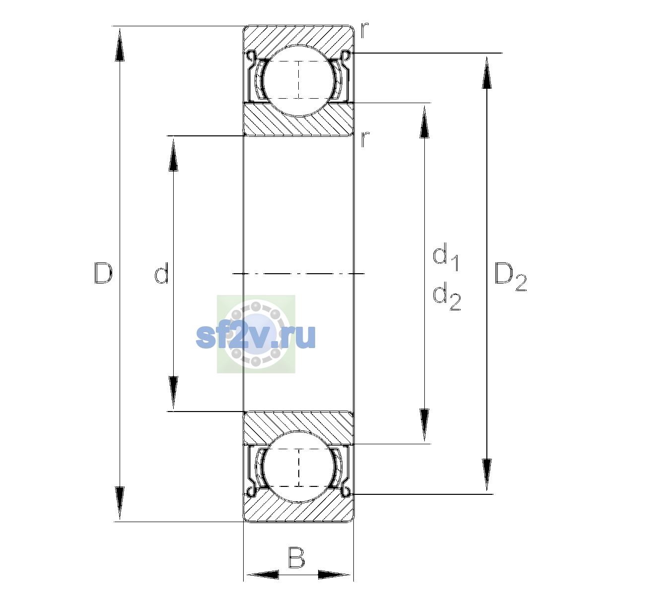 Схема подшипника 6212-2Z-L038-C3