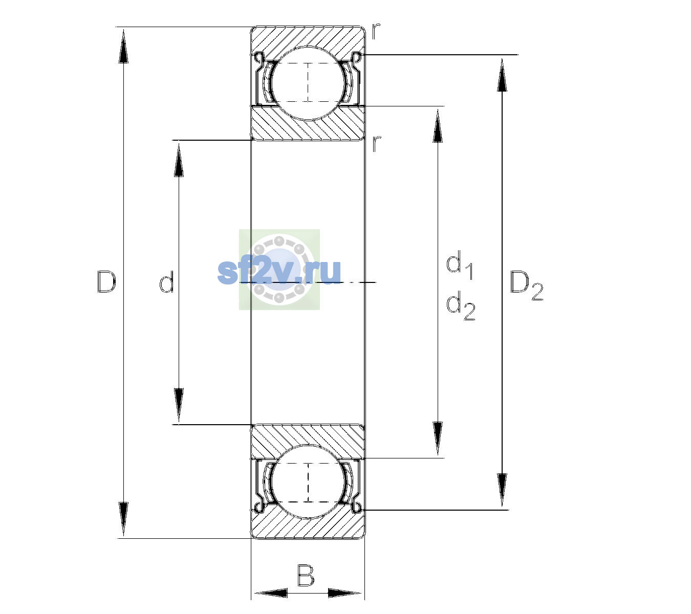 Схема подшипника 6212-2Z-L506-C3