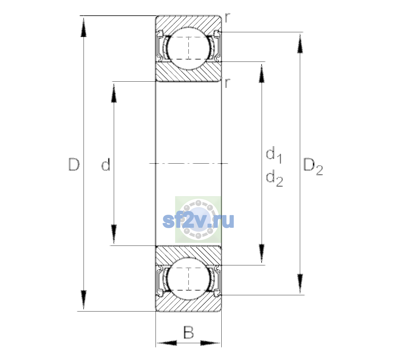 Схема подшипника 6213-2RSR-C3