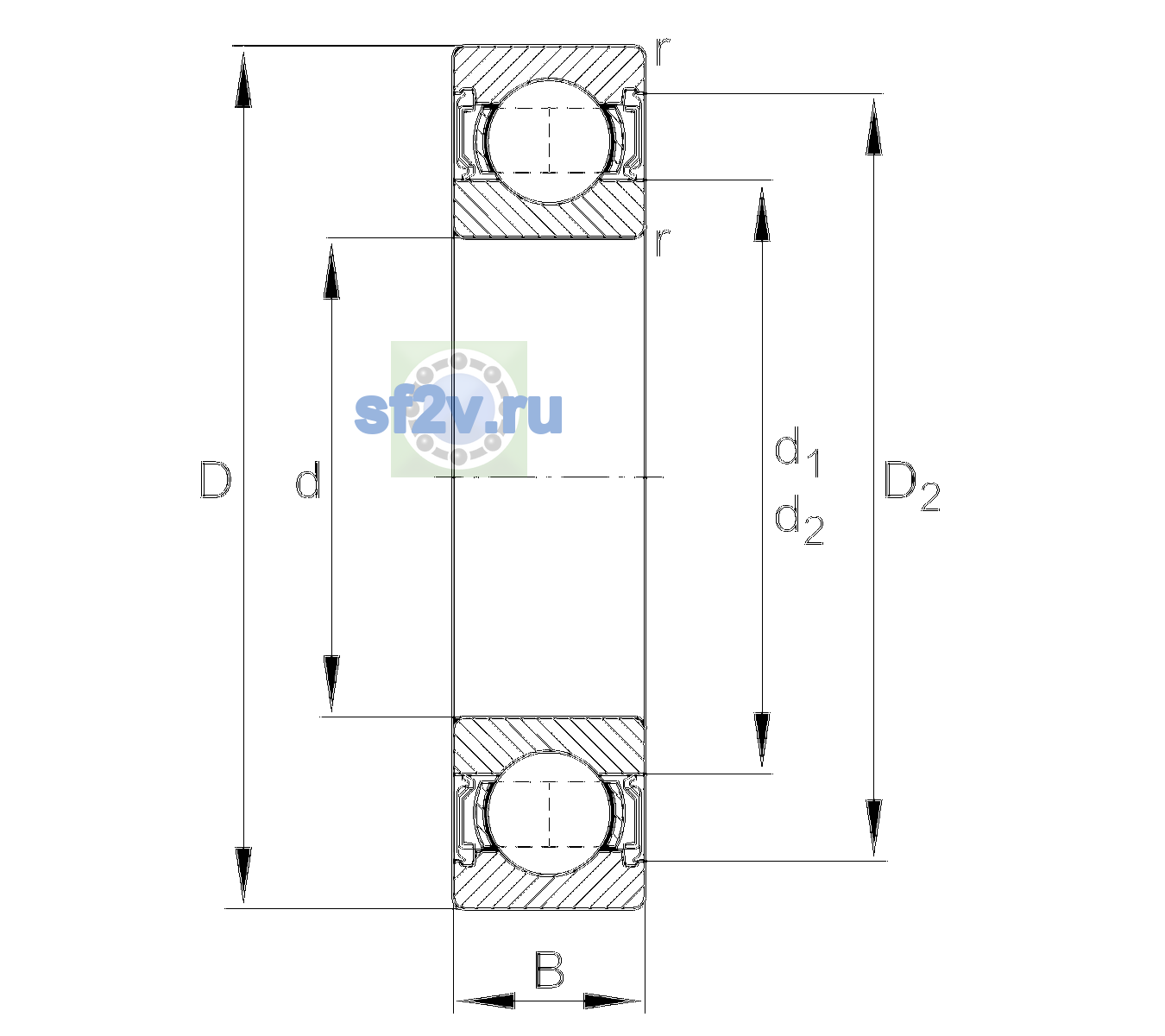 Схема подшипника 6213-2RSR-L140