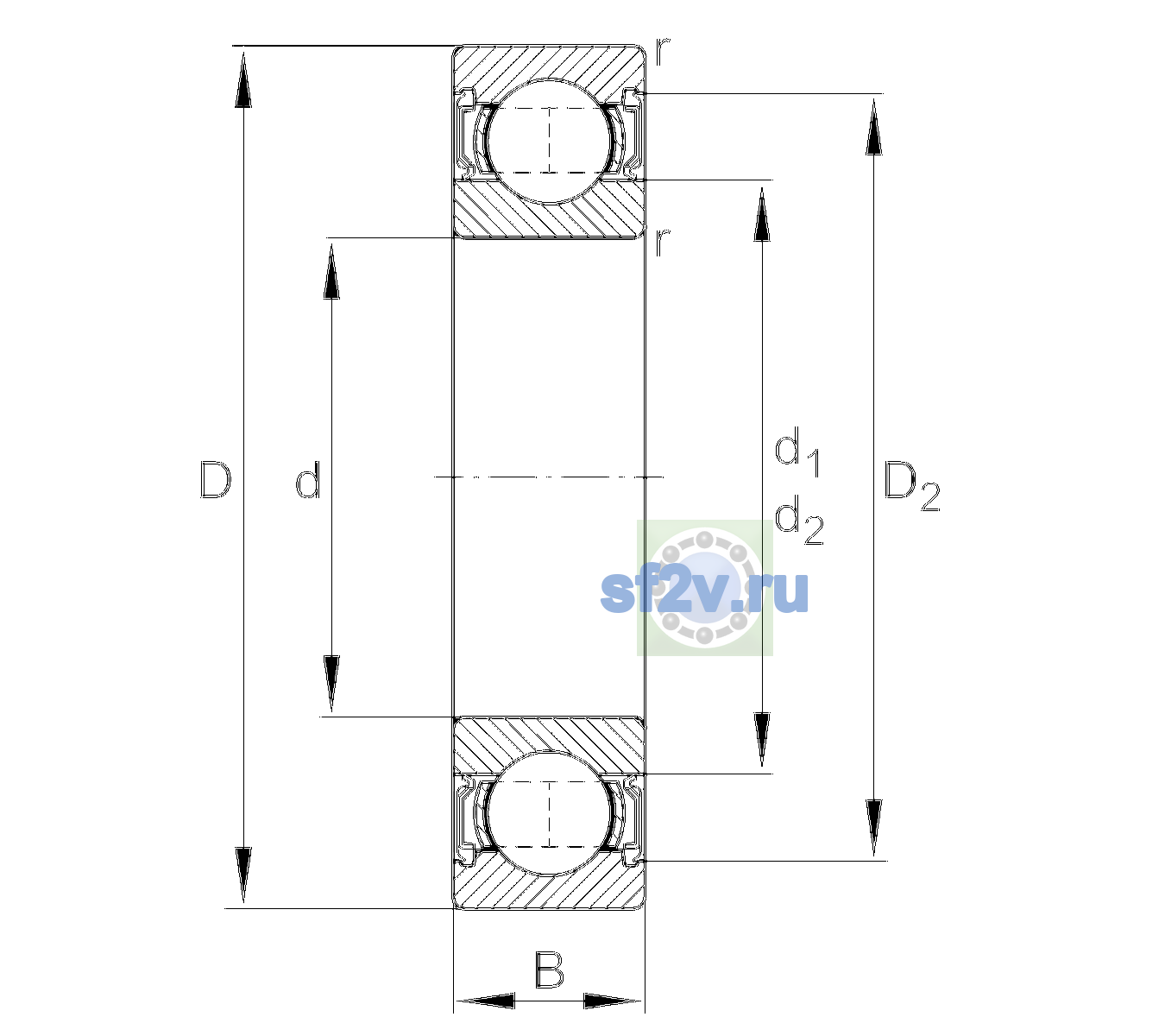 Схема подшипника 6213-2RSR-L140-C3