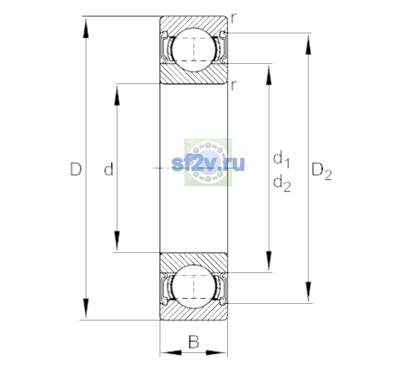 Схема подшипника 6215-2RSR-C4