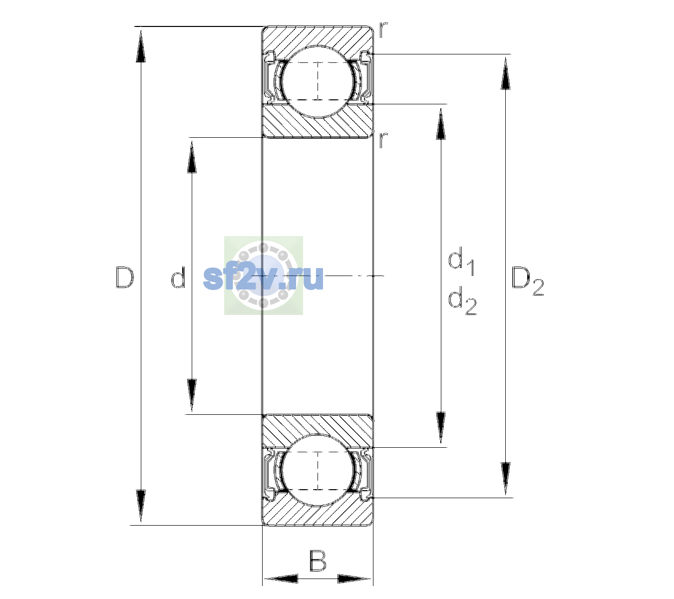 Схема подшипника 6216-2RSR-L038-C3