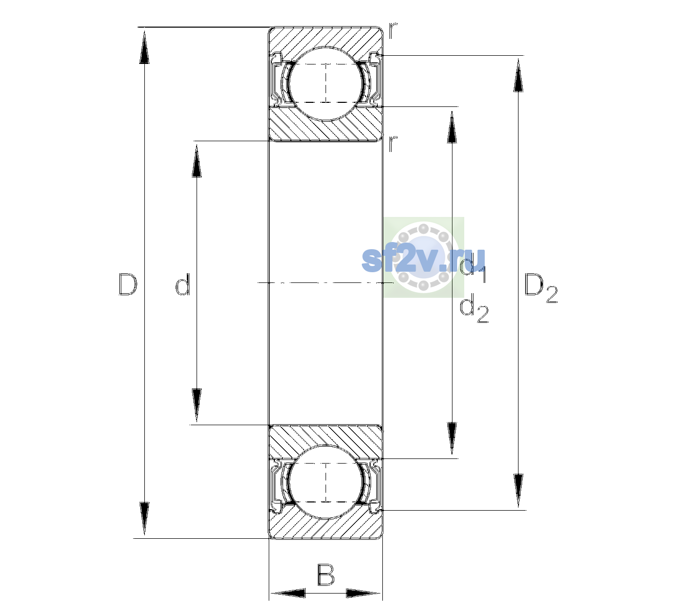 Схема подшипника 6217-2RSR-L100-C3