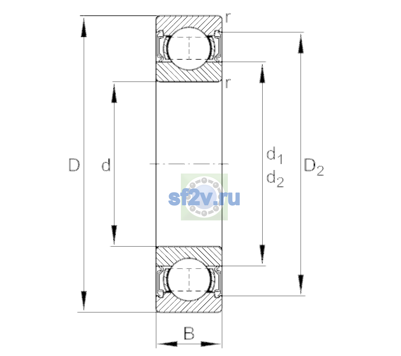 Схема подшипника 6220-2RSR-C3