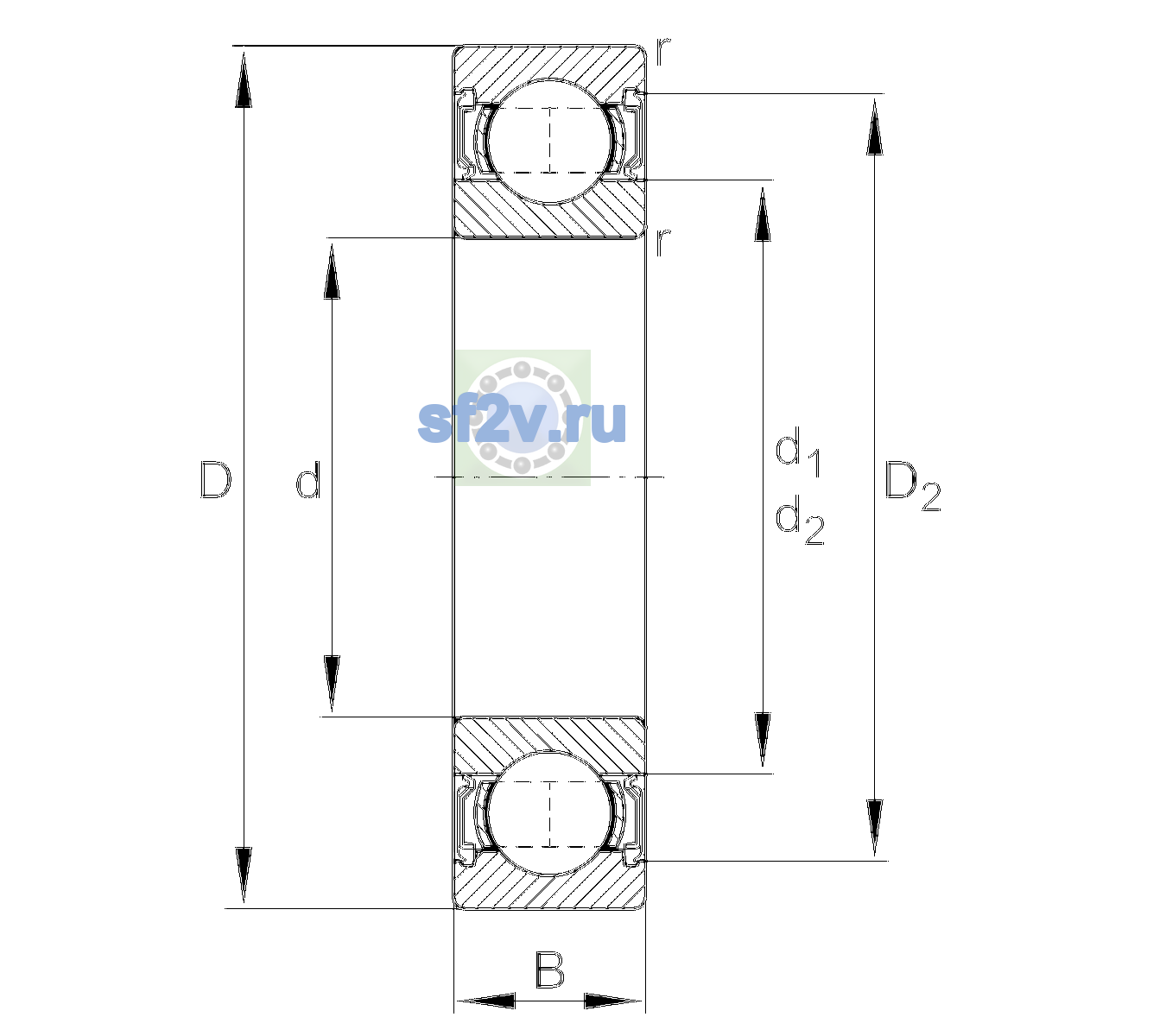 Схема подшипника 6220-2RSR-L408-C3