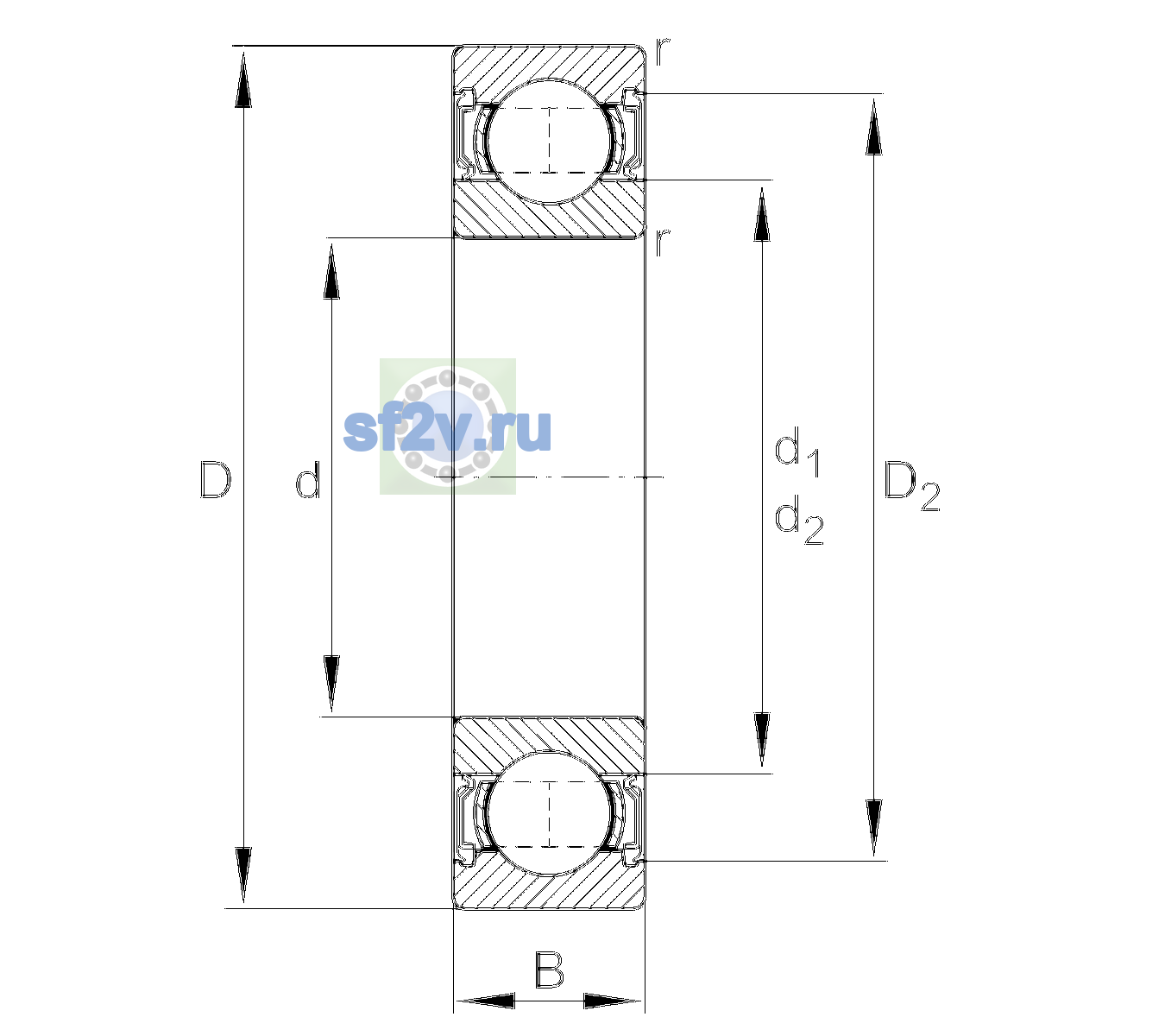 Схема подшипника 62203-A-2RSR
