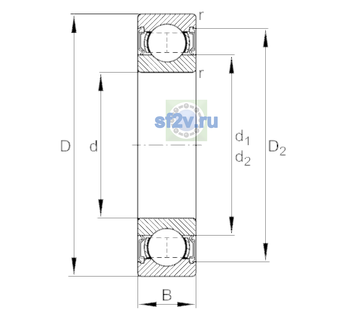 Схема подшипника 62204-A-2RSR-C3