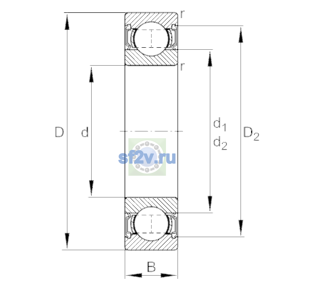 Схема подшипника 62208-A-2RSR-C3
