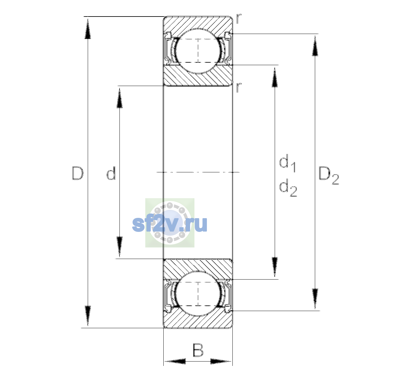 Схема подшипника 62209-A-2RSR