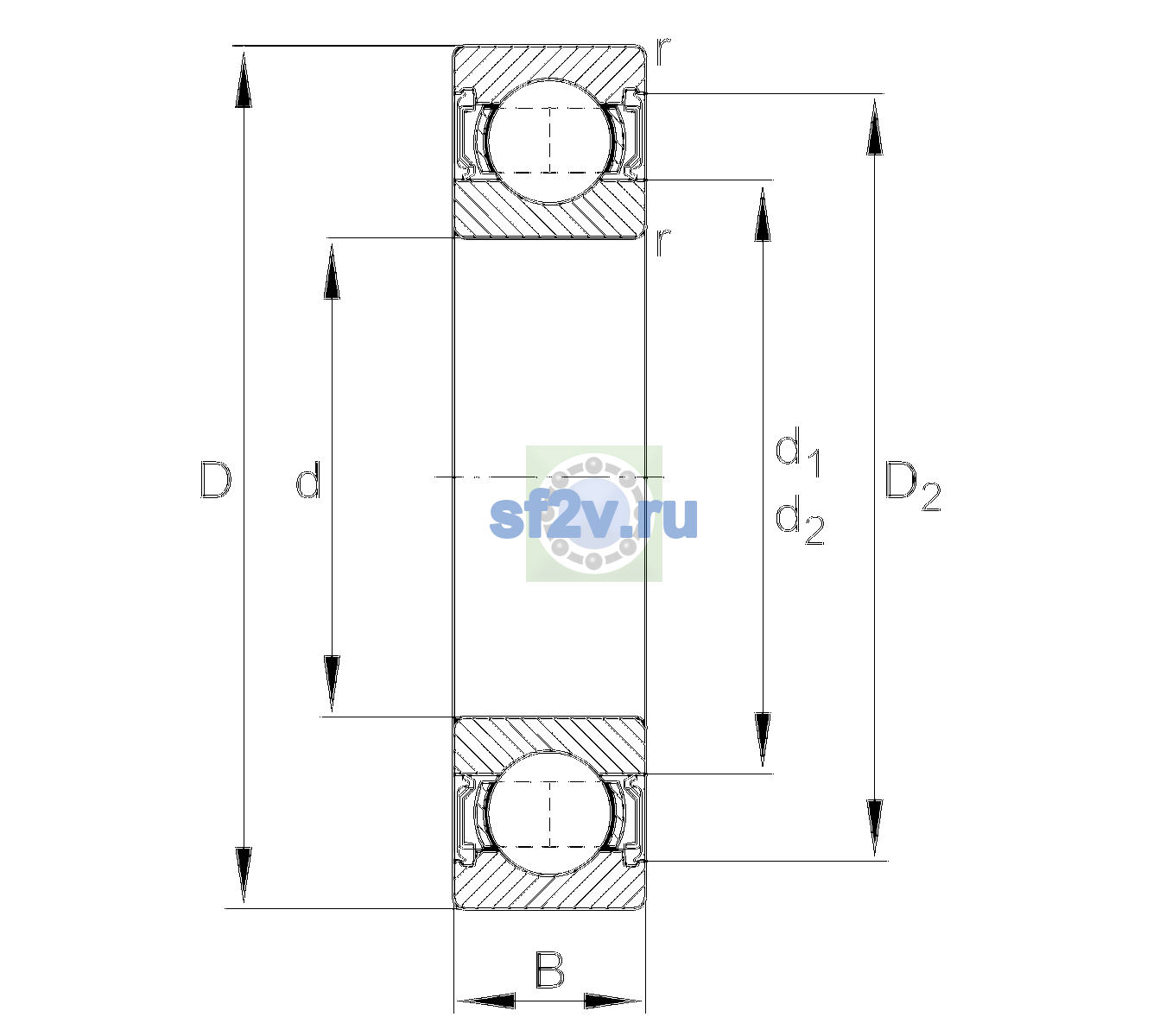 Схема подшипника 6221-2RSR-C3