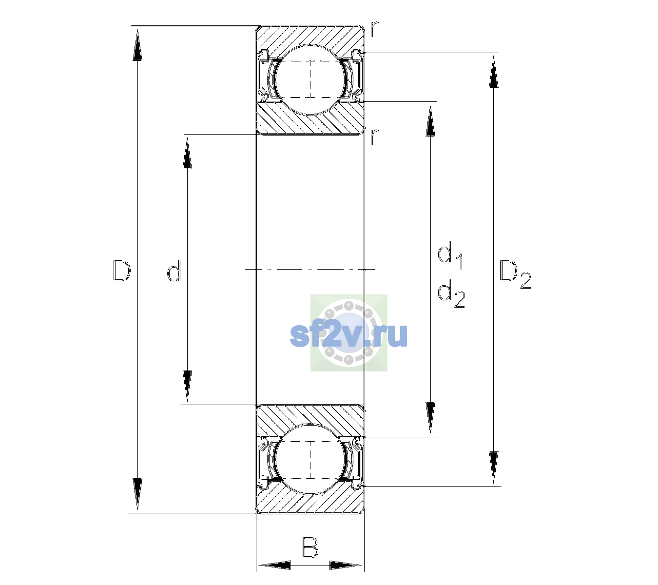 Схема подшипника 6224-2RSR-C3