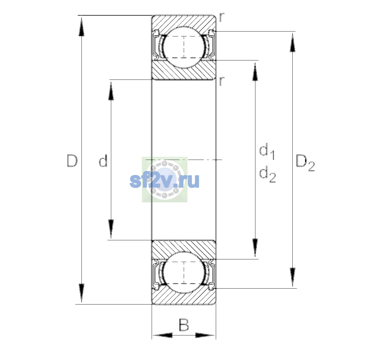 Схема подшипника 62303-A-2RSR-C3