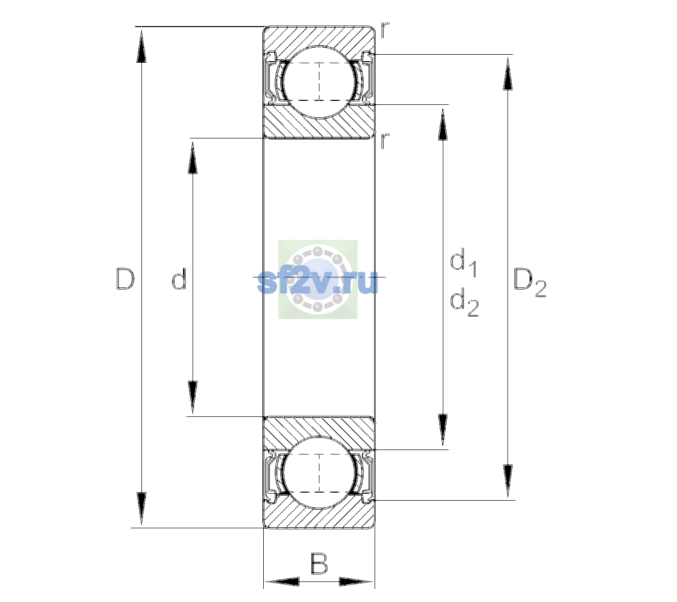Схема подшипника 62306-A-2RSR-C3