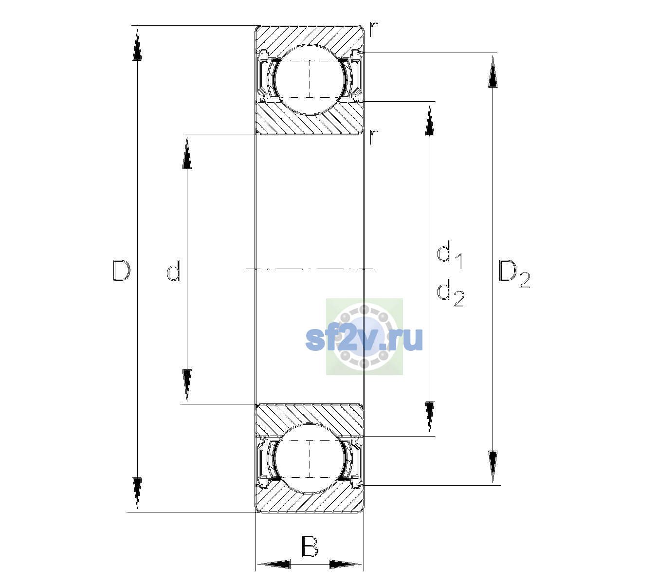 Схема подшипника 63001-A-2RSR-C3