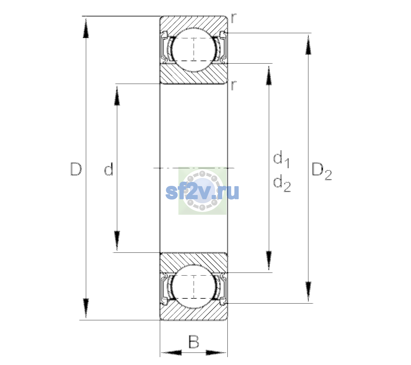 Схема подшипника 63007-A-2RSR-L091-C3