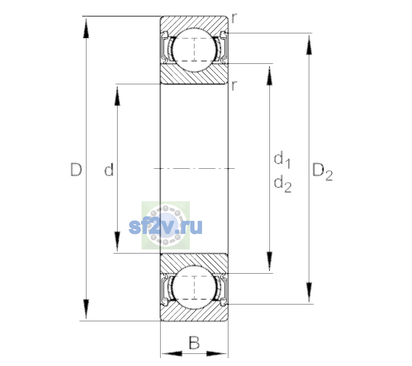 Схема подшипника 6301-2RSR-L038