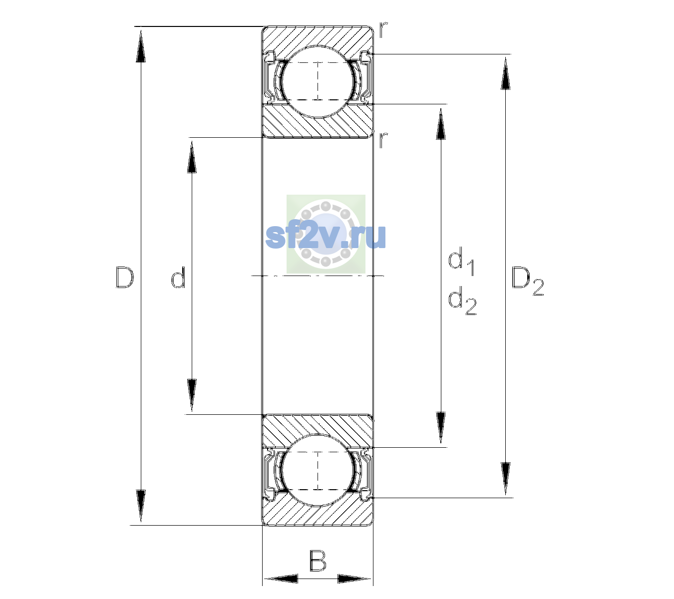 Схема подшипника 6301-2RSR-L069-C3