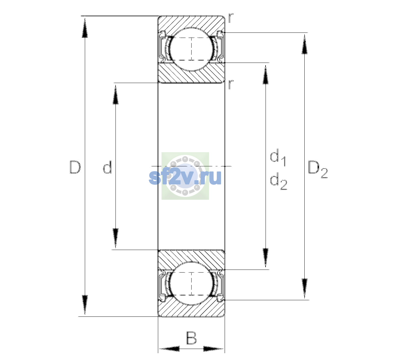 Схема подшипника 6302-2RSR-L038-C3