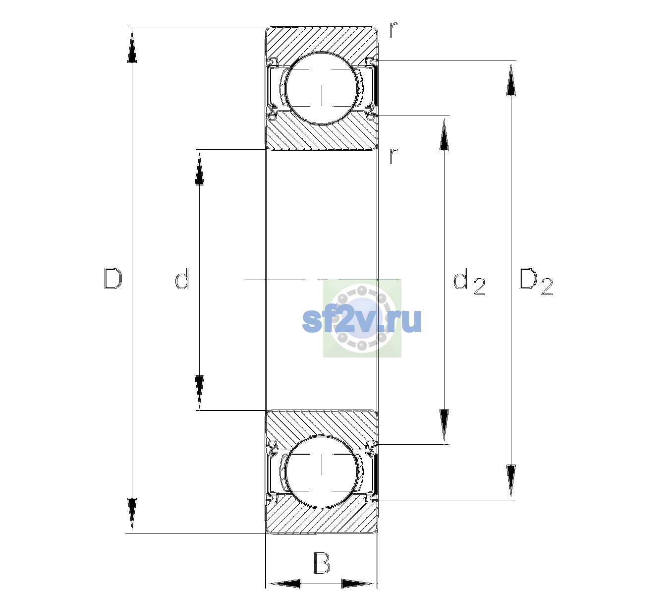 Схема подшипника 6302-C-2HRS-L207-C3>V