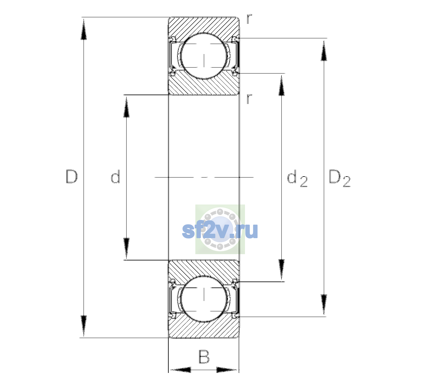 Схема подшипника 6302-C-HRS-C3>V