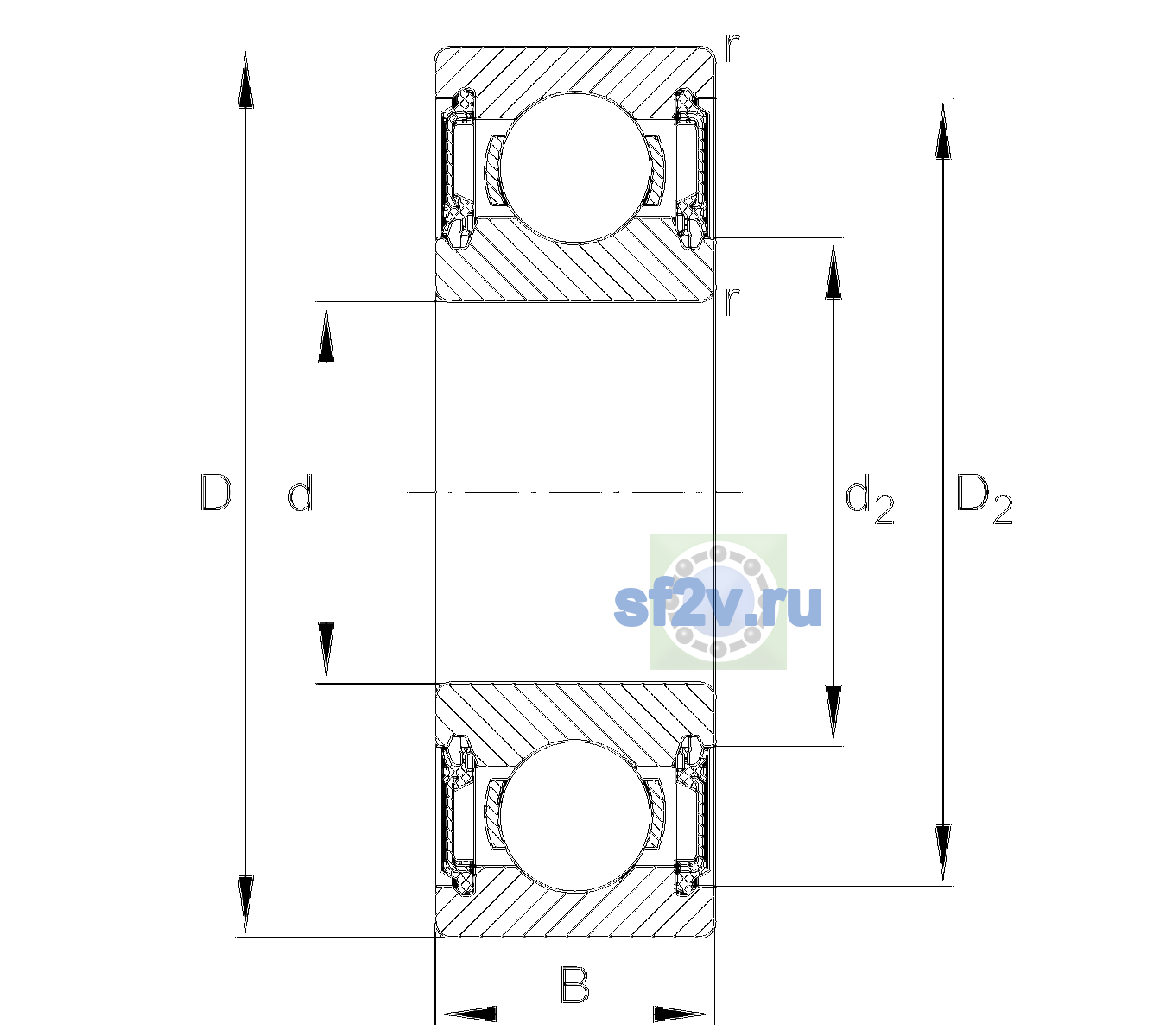 Схема подшипника 6302-H-2RSR-C3
