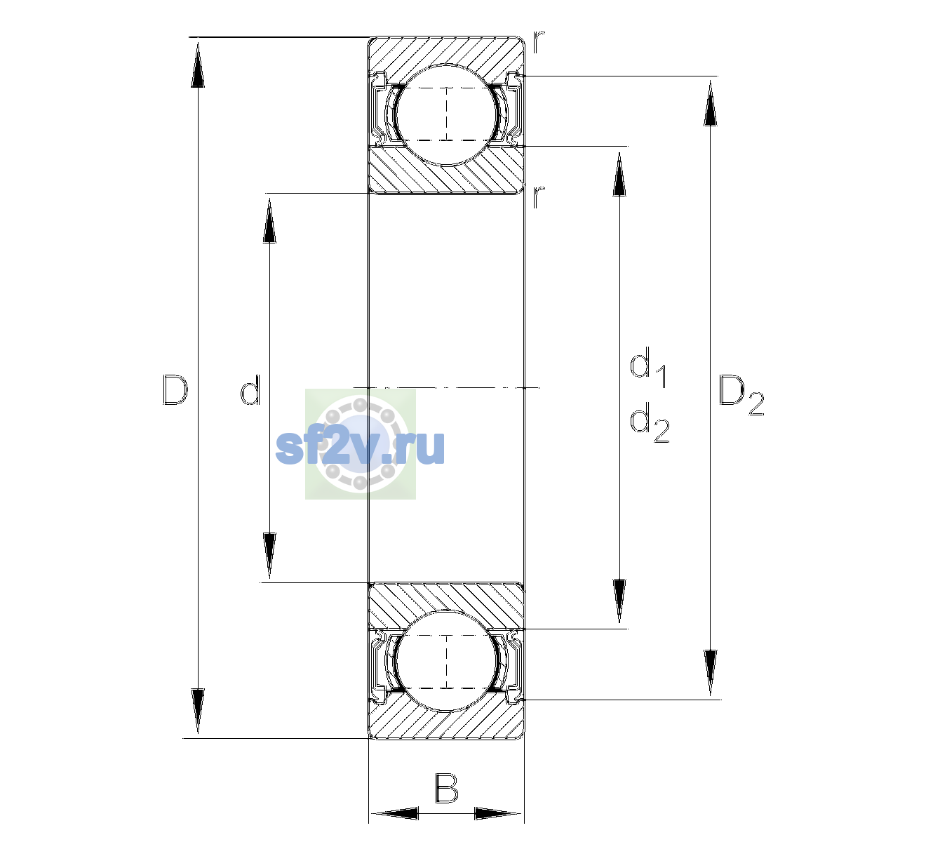 Схема подшипника 6303-2RSR-L038