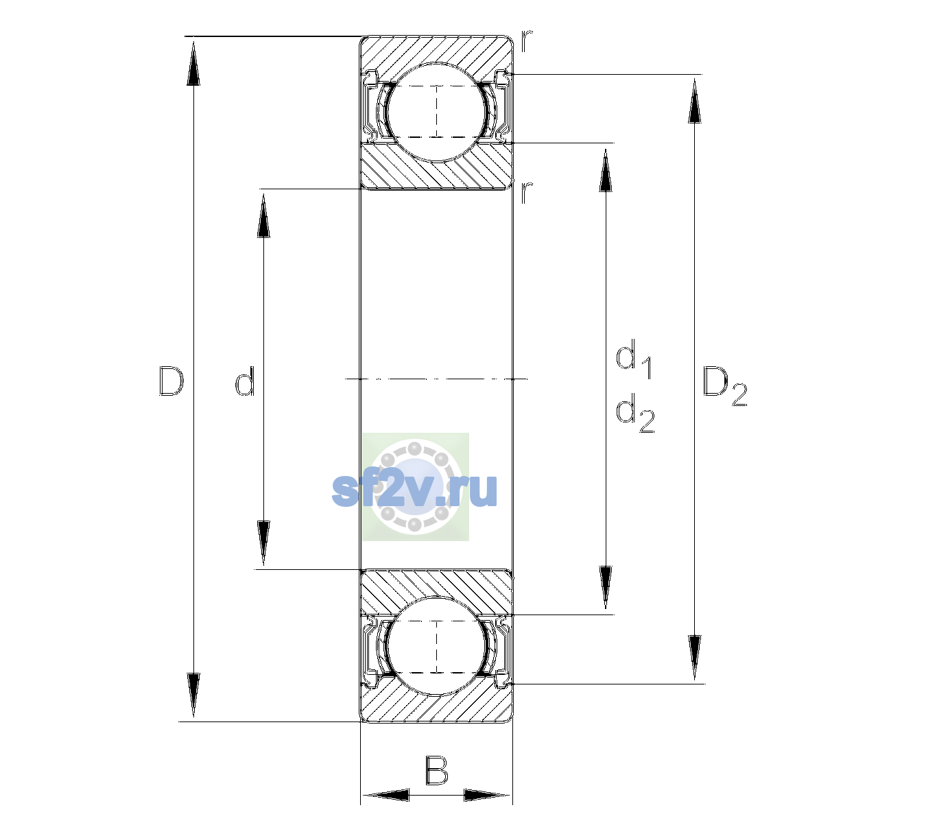 Схема подшипника 6303-2RSR-L138-CM