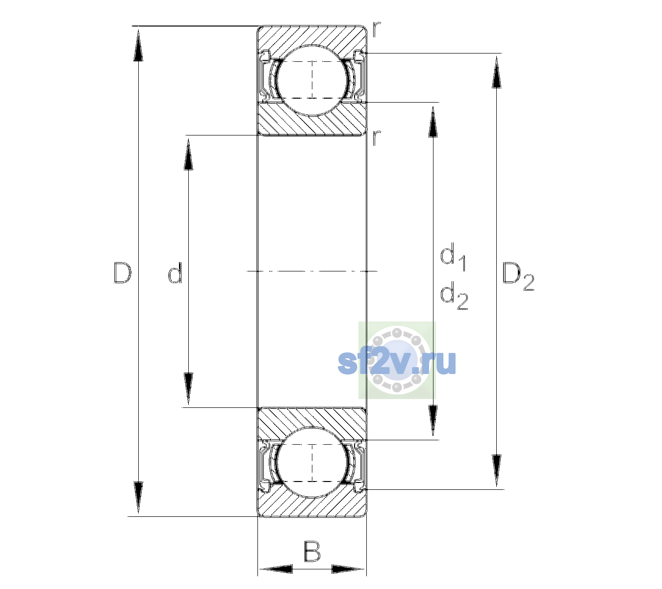 Схема подшипника 6303-2RSR-L140-C3