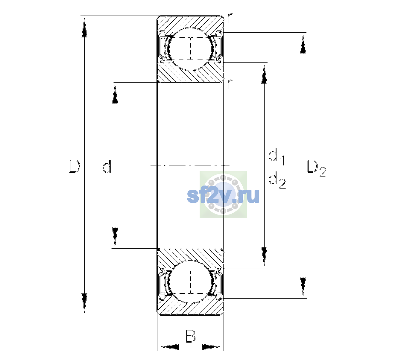 Схема подшипника 6303-2RSR-L207