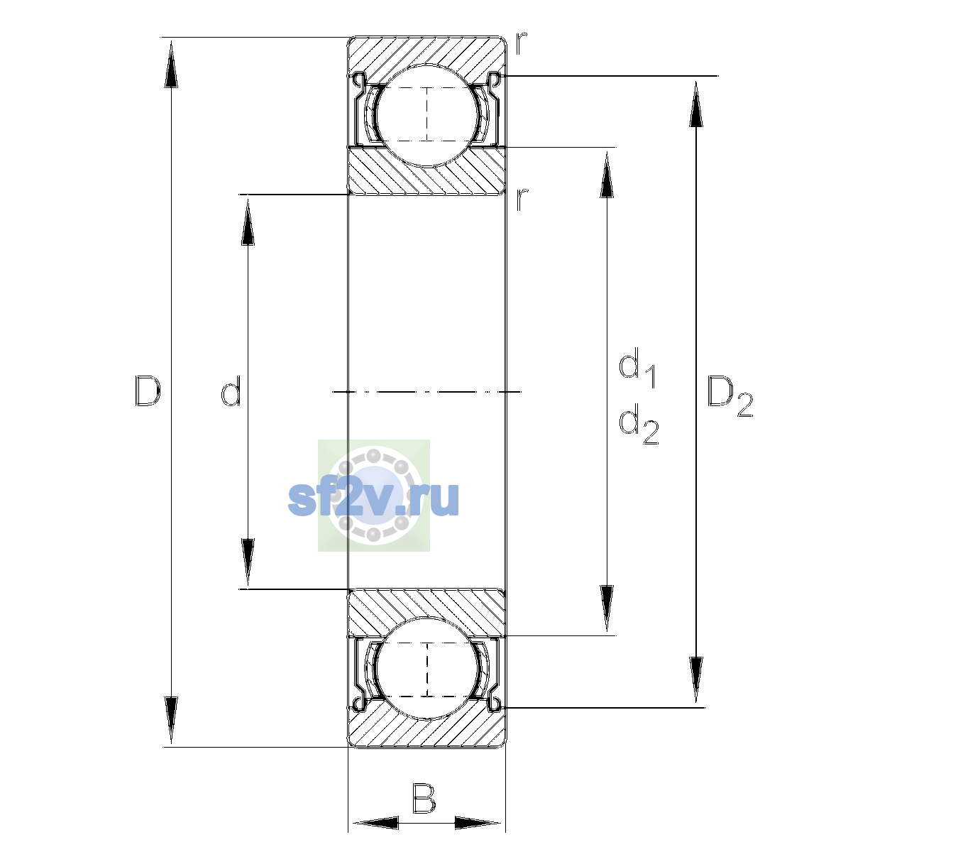 Схема подшипника 6303-2Z-L038-C3