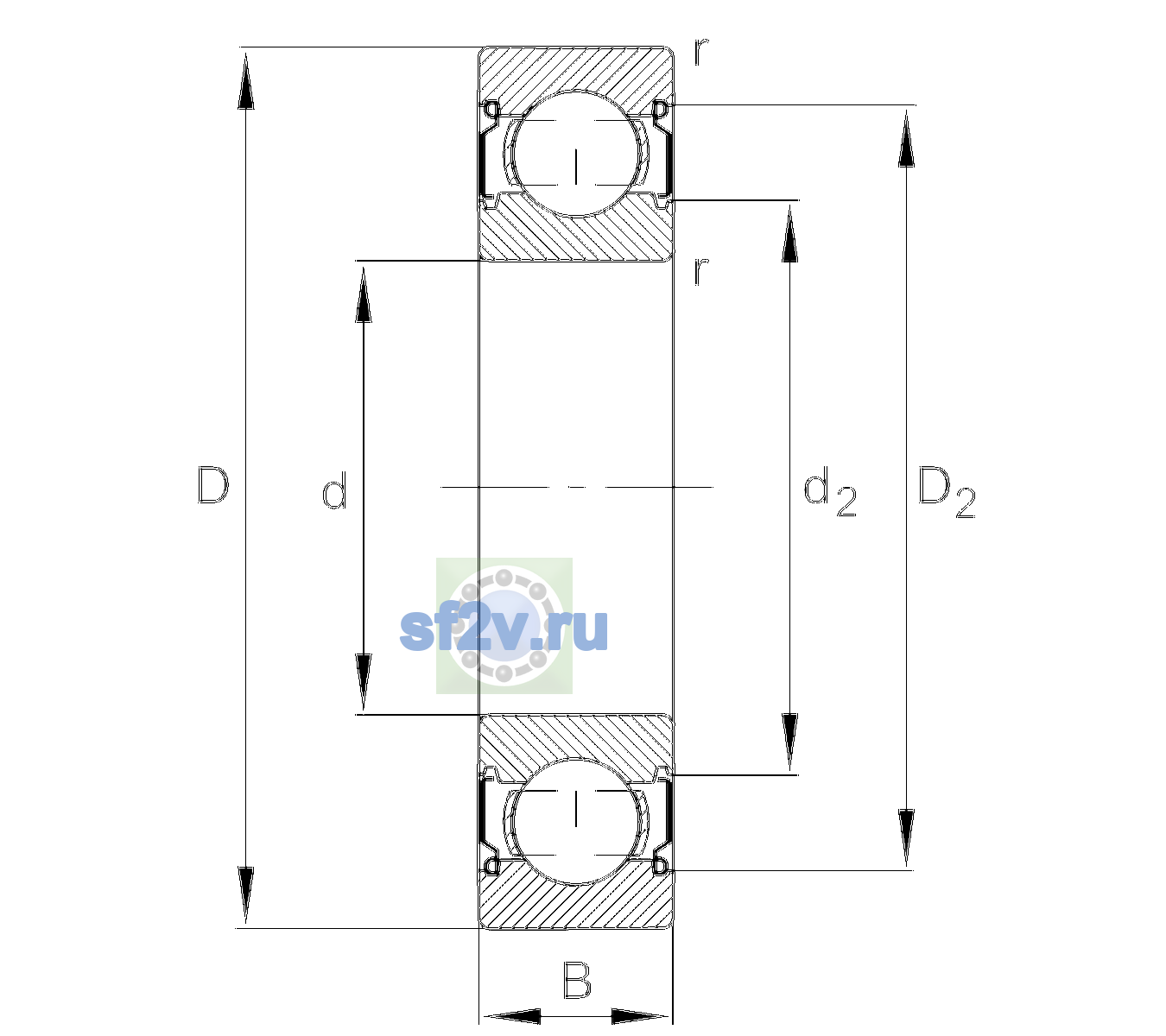 Схема подшипника 6303-C-2Z>V