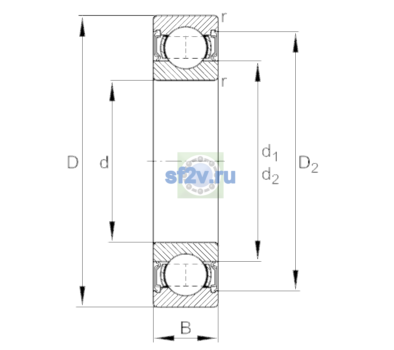 Схема подшипника 6304-2RSR-C4