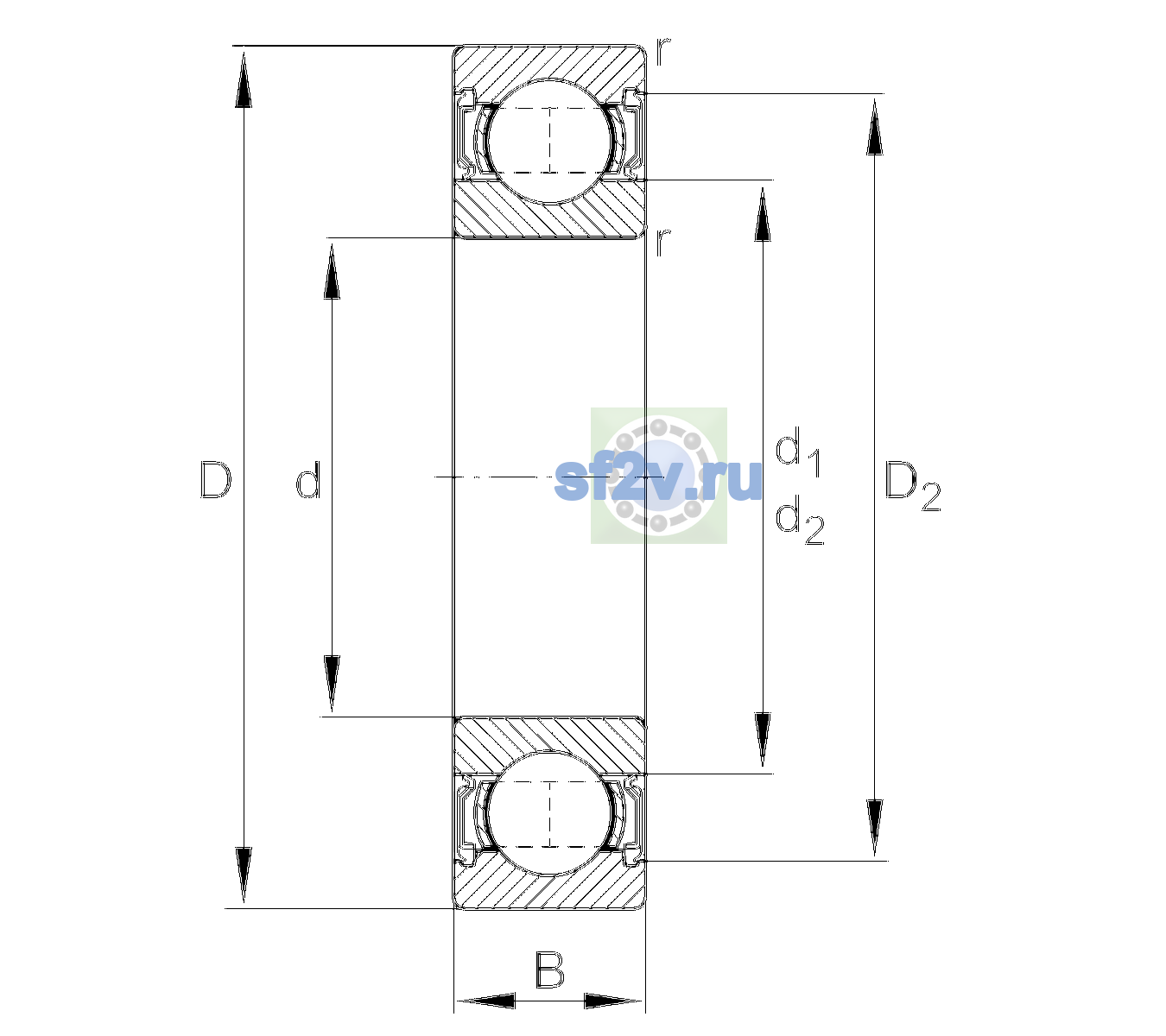 Схема подшипника 6304-2RSR-L038