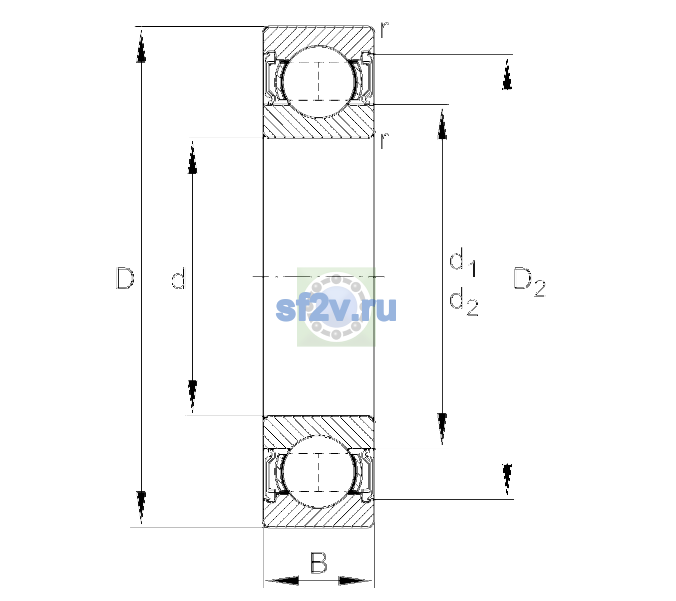 Схема подшипника 6304-2RSR-L140-C3