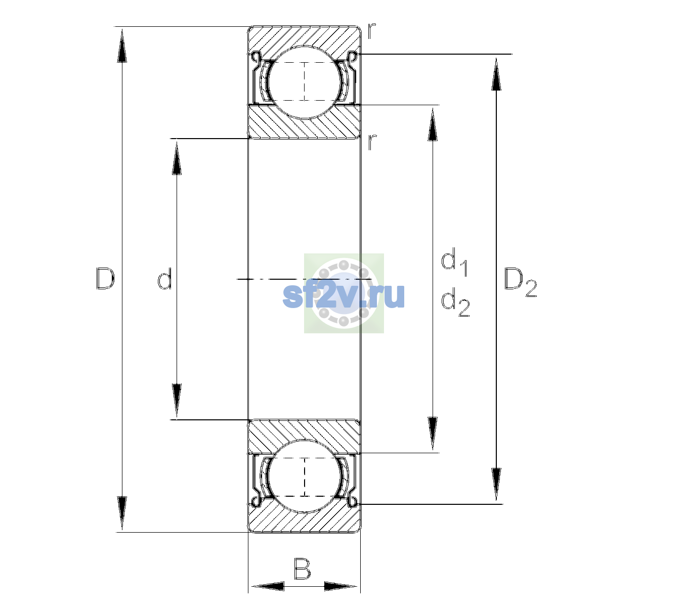 Схема подшипника 6304-2Z-L100-C3