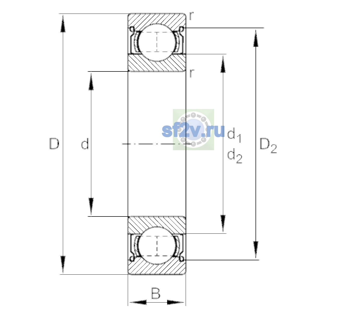 Схема подшипника 6304-2Z-L140-C3