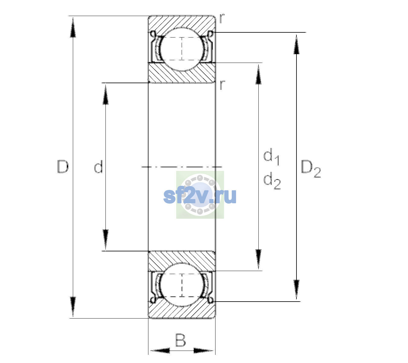Схема подшипника 6304-2Z-L207